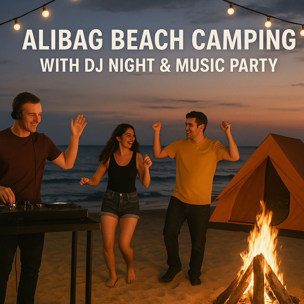 Beach camping with DJ and dance floor