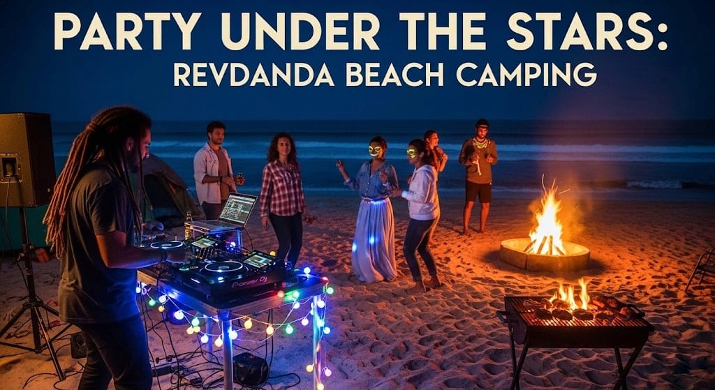 Beach camping with DJ and dance floor
