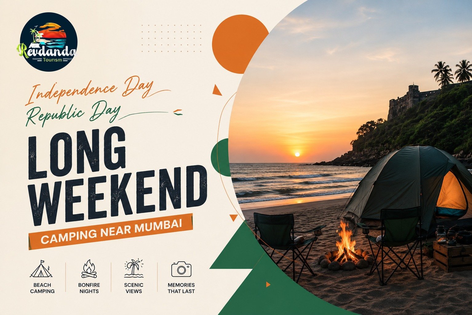 Independence Day long weekend beach camping near Mumbai with bonfire tents at Revdanda Beach by Revdanda Tourism.