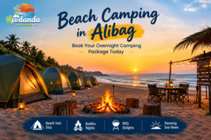 Beach camping in Alibag with overnight tents, bonfire and Arabian Sea views