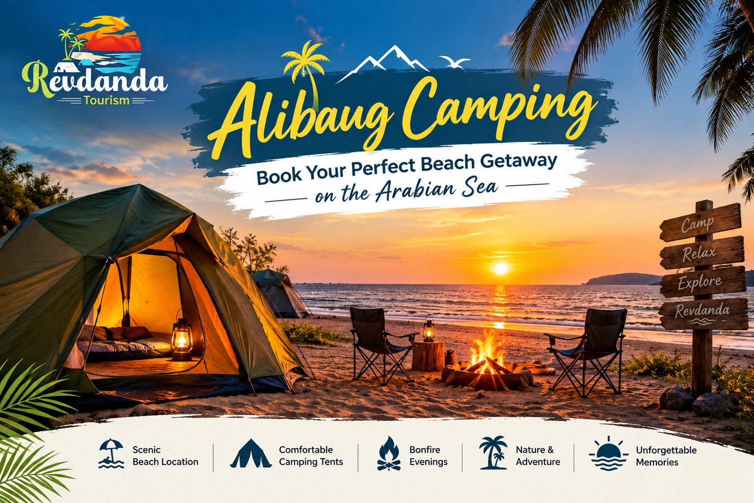 Alibaug camping beach getaway with tents and bonfire